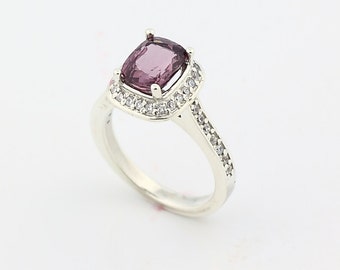 Natural  2.01ct 7.5x6mm Cushion Top Stunning  Titanium Pink Spinel Solid 14K White Gold Diamond Ring