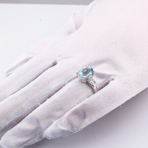 Three stones Natural AAA Aquamarine Solid 14K White Gold Diamond Ring-Gem767 image 4