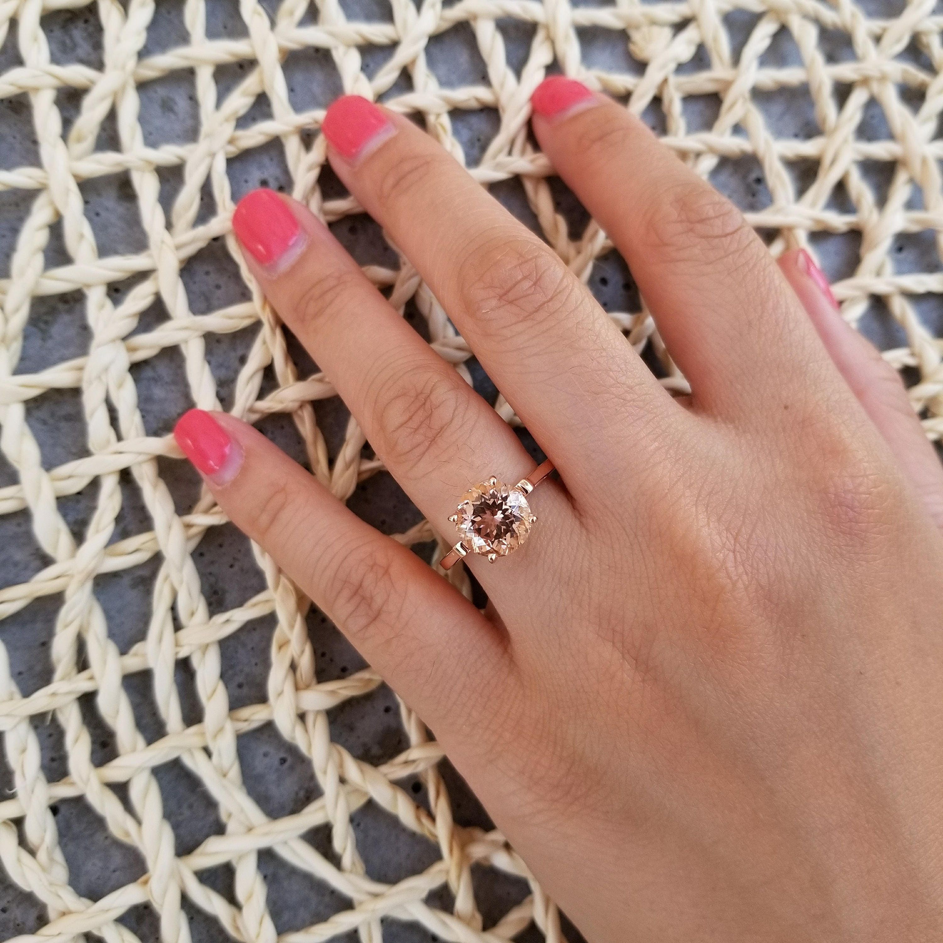 Round Cut Gem Stone Pink Morganite Engagement Ring On10k Rose Gold