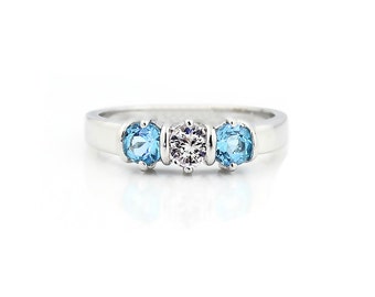 3 Birthstones Mother's Ring in Solid 10k, 14k White, Yellow Or Rose Gold Custom Family Ring