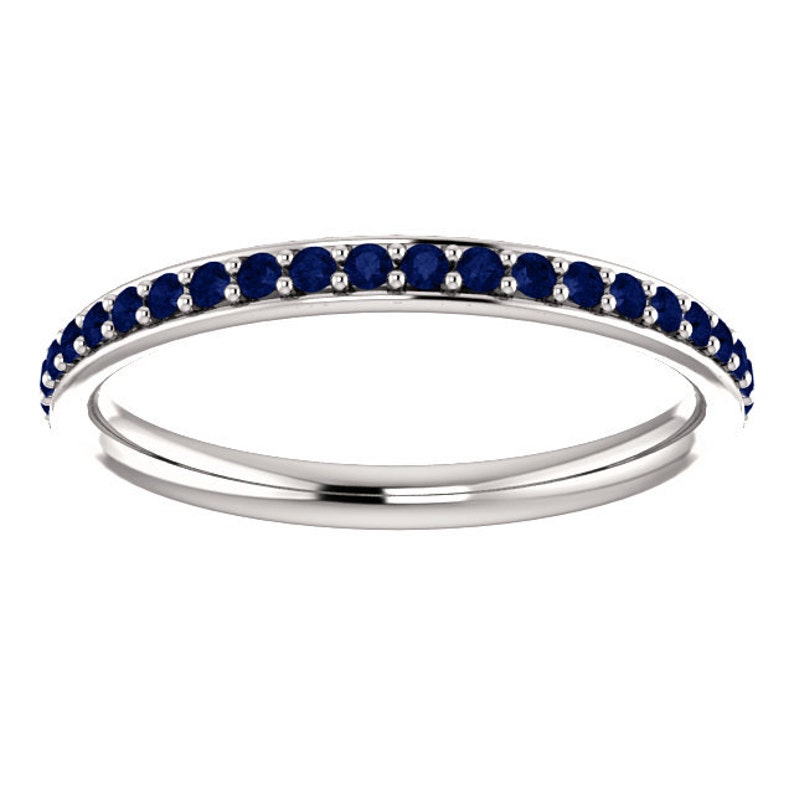 Stackable Half Eternity Blue Sapphire Wedding Band Ring In | Etsy