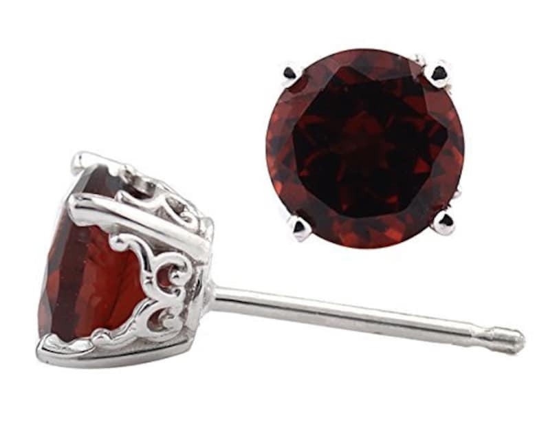 6mm, 1.80 cttw Solid 14k White Gold Red Garnet Stud Earrings