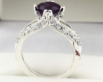 Natural VS purple Amethyst Solid 14K White Gold Diamond Ring