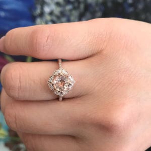 AAA Morganite Engagement Ring Diamond Wedding Ring Vintage Floral Ring In 14k Rose Gold Gem1224 image 6