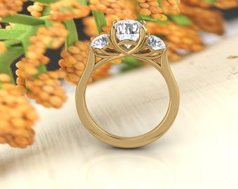 2.00 CT Round Moissanite (DEF) Fancy Style 3 Stones Ring In 14k Gold ,Diamond Ring ,Moissanite wedding ring  Gift For Her
