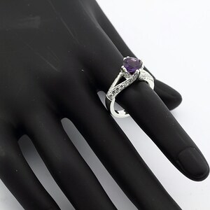 Natural VS purple Amethyst Solid 14K White Gold Diamond Ring image 5