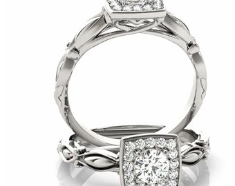 5mm  1/2 Ct  Round  Forever One (GHI) Moissanite Solid 14K White Gold Diamond Halo Engagement  Ring   - OV95780