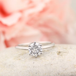 14K Solid Gold Fancy Engagement Ring ,1.00 CT Round Diamond Stimulant Wedding Ring /Moissanite Ring /Anniversary Ring /Promise Ring GEM1434 image 3