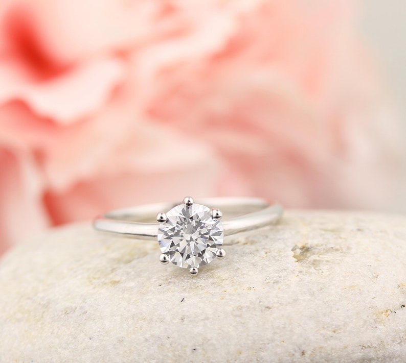 14K Solid Gold Fancy Engagement Ring ,1.00 CT Round Diamond Stimulant Wedding Ring /Moissanite Ring /Anniversary Ring /Promise Ring GEM1434 image 3