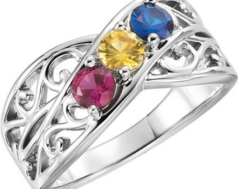 2-5 Birthstones Mother's Ring in Solid 10k, 14k White, Yellow Or Rose Gold Or Sterling Silver  Custom Family Ring ST71406