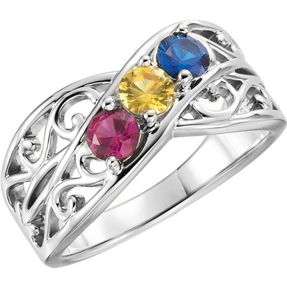 2 5 Birthstones Mother s Ring in Solid 10k 14k White Yellow or