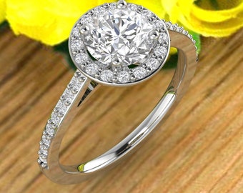 IGI Certified Lab Grown Diamond Solid 14K Yelow /White / Rose Gold Halo Floral Engagement Ring / Bridal Wedding Ring Gift For Her