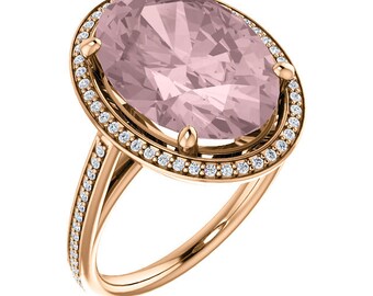 14K Rose Gold Natural Morganite and Diamond Halo wedding Ring Set -ST82782 With Certified Appraisal