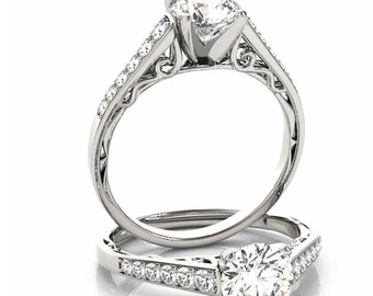 Certified  Forever One Moissanite Near Colorless  Solid 14k white gold diamond Engagement Ring- Ov95879