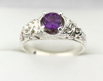 Natural purple Amethyst Solid 14K White Gold Ring