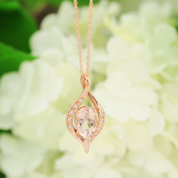 Solid 14k Rose Gold Infinity Drop Morganite Diamond Pendant