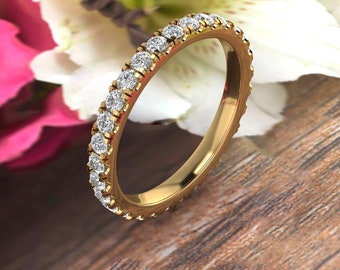 1.00 Carat French Set Eternity Ring Eternity Band Full Eternity Diamond Simulant  /Moissanite Ring 14K White Gold OR Yellow and Rose Gold