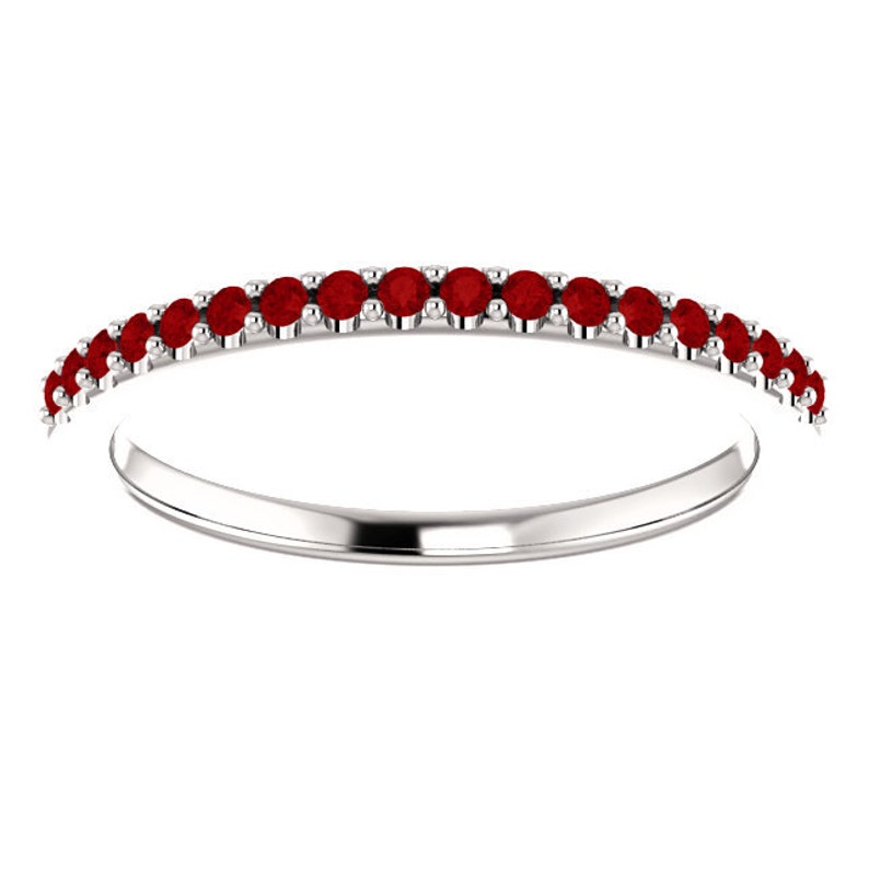 Stackable Half Eternity Ruby Wedding Band Ring in 14k White Etsy