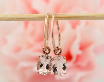 14K Rose Gold 2.00 CTTW Morganite Huggues/ hoop earrings