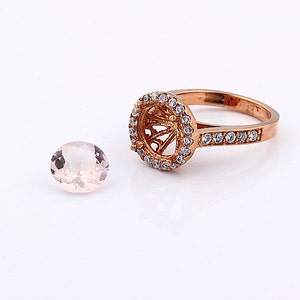 Natural Round Pink Morganite Solid 14K Rose Gold Diamond engagement Ring image 3