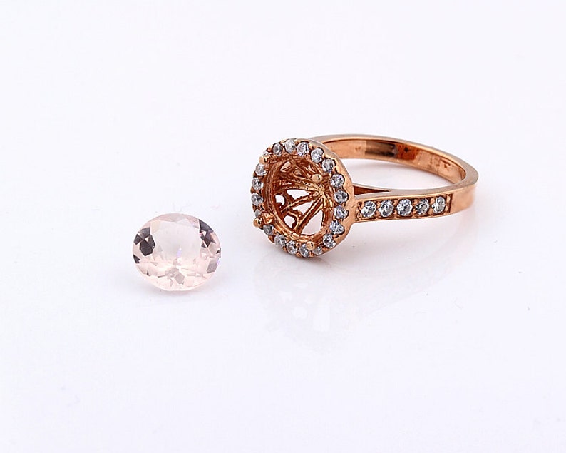 Natural Round Pink Morganite Solid 14K Rose Gold Diamond engagement Ring image 3