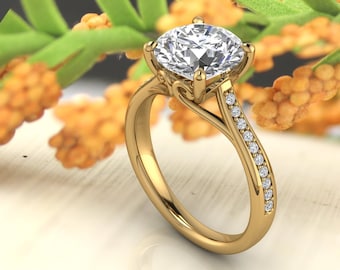 Solid 14K Gold 2.00 CT Round Moissanite (DEF) Engagement Ring ,Diamond Ring ,Moissanite wedding ring  Gift For Her