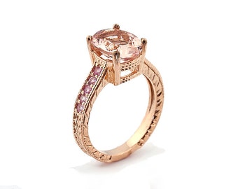 Stunning Natural 10x8mm Oval Morganite  Solid 14K Rose Gold pink sapphire engagement Ring- antique style - Special -Gem663