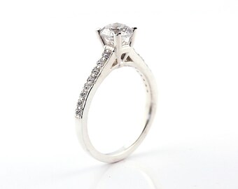 Stunning 6.5mm White Sapphire Solid 14k white gold diamond Engagement Ring