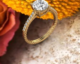 1.75CT Round Moissanite (DEF) Fancy Rope  Style  Engagement Ring In 14k Gold  ,Diamond Ring ,Moissanite wedding ring  Gift For Her