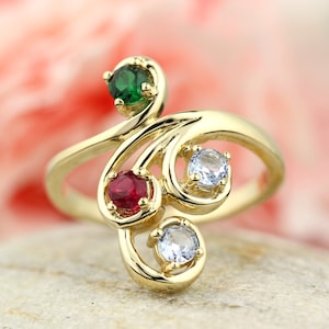 3 or 4 Birthstones Mother&#39;s Ring in Solid 10k, 14k White, Yellow , Rose Gold  or Sterling Silver Custom Family Ring ST82581