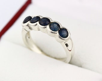 Natural Blue Sapphire  Solid 14K White Gold wedding band