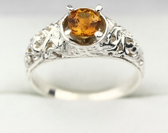 Natural 5mm Yellow Citrine Solid 14K White Gold Ring