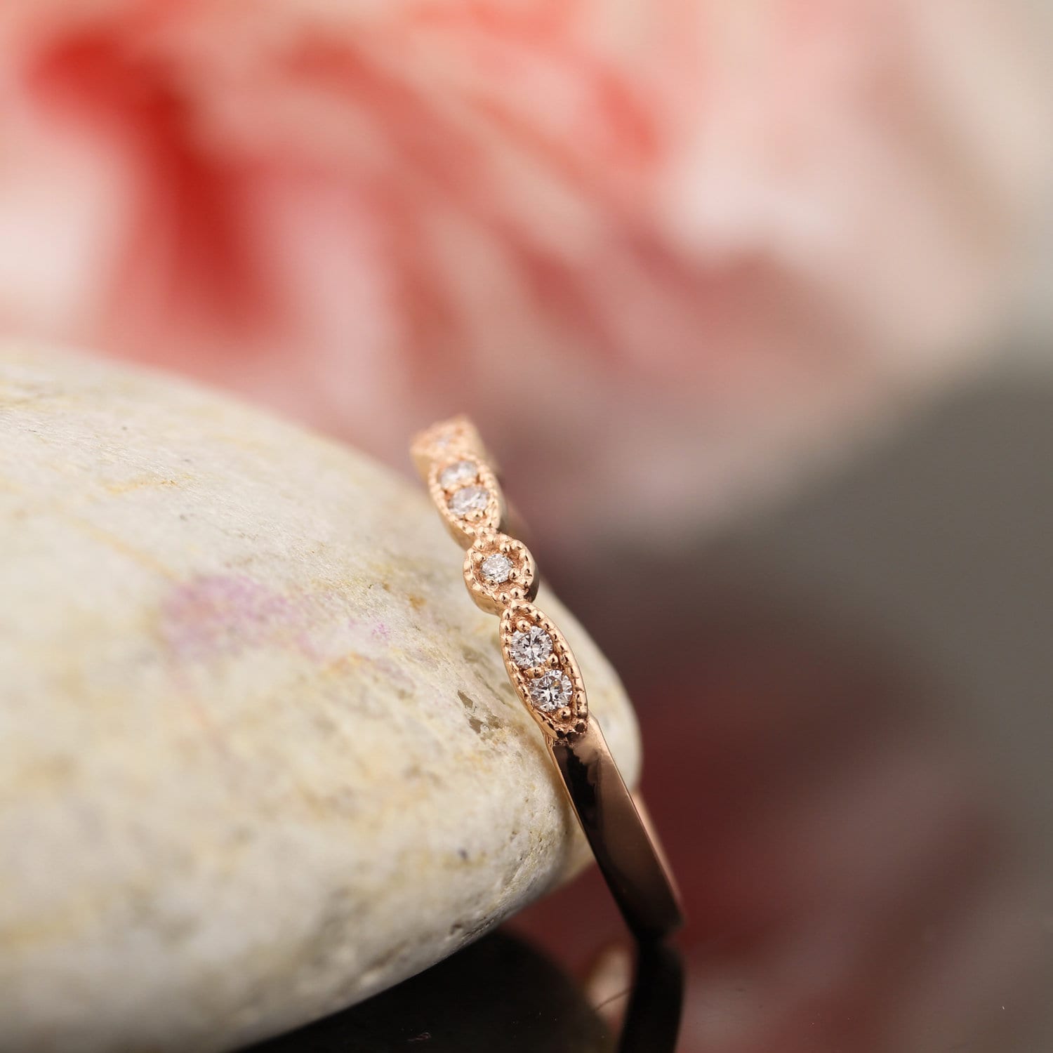 Art Deco Antique Style Diamond Milgrain 14K White/Yellow