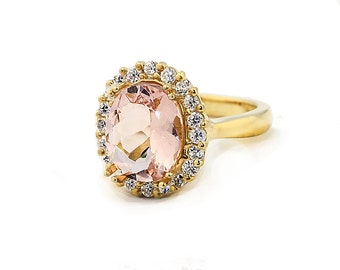 11x9mm Natural  Morganite  Solid 14K Yellow Gold Diamond  Ring