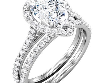 Forever One Moissanite and Diamond Accented Cathedral Halo Wedding Ring Set, 14k white gold   - ST232973