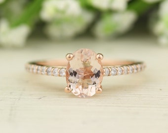 1 1/5 CT Natural Moragnite and Diamond Cathedral Style Engagement Ring in 14K Rose Gold