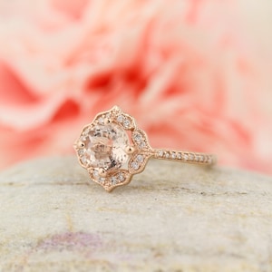 AAA Morganite Engagement Ring Diamond Wedding Ring Vintage Floral Ring In 14k Rose Gold Gem1224 image 3