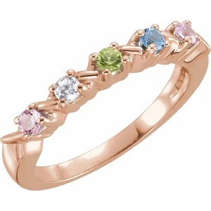 1, 2, 3, 4, or 5 Birthstones Mother's Ring in Solid 10k or 14k White ...