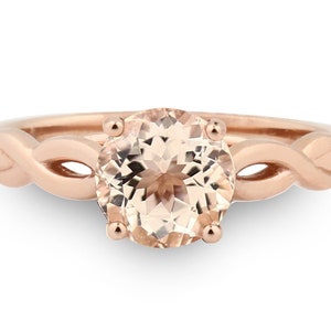 Natural morganite Infinity Style Solitaire Engagement Ring in 14K Rose Gold image 2