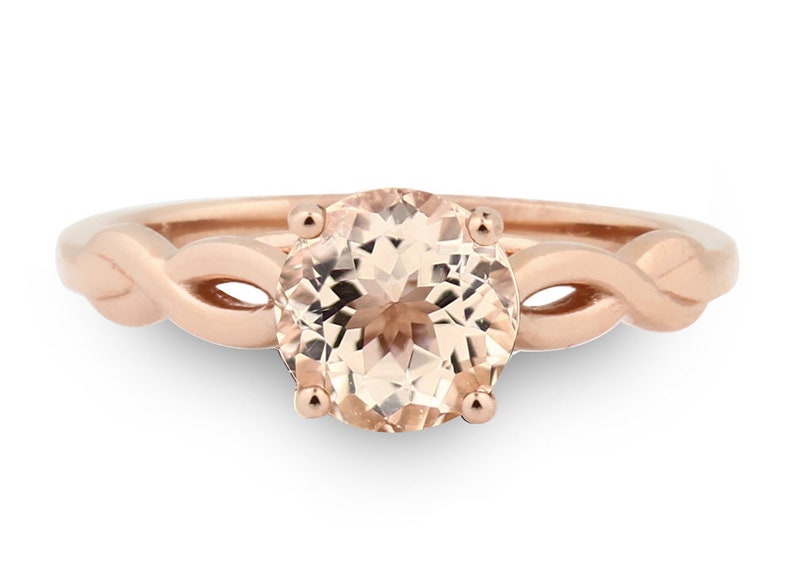 Natural morganite Infinity Style Solitaire Engagement Ring in 14K Rose Gold image 2