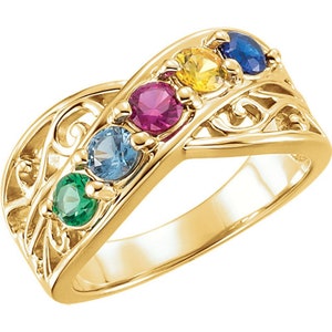 2-5 Birthstones Mother's Ring in Solid 10k, 14k White, Yellow or Rose ...