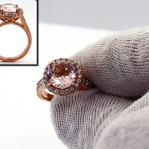 Natural Round Pink Morganite Solid 14K Rose Gold Diamond engagement Ring image 2