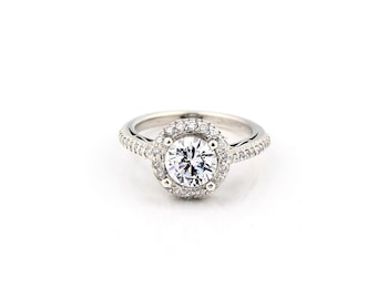 Stunning 6.5mm  White Sapphire Solid  14k white gold diamond  Halo Engagement Ring Gem1255