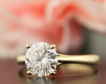 2ct Moissanite Engagement Ring Solid 14K Yellow Gold (Simulated Diamond available)  - Gem1036
