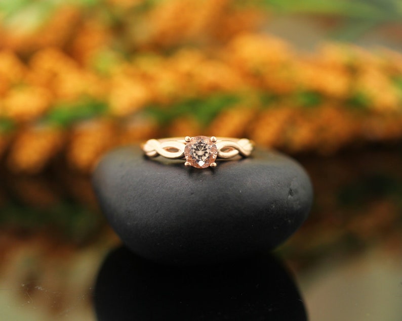 Natural morganite Infinity Style Solitaire Engagement Ring in 14K Rose Gold image 6