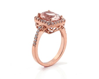 Natural  Morganite Solid 14K Rose Gold Diamond engagement Ring----Special - Gem593