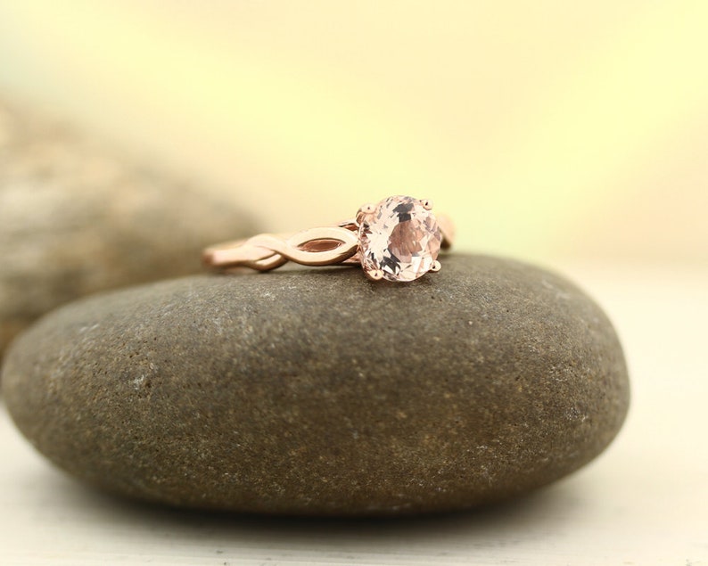 Natural morganite Infinity Style Solitaire Engagement Ring in 14K Rose Gold image 4