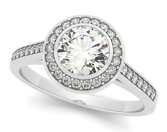 6mm   3/4Ct  Round Forever One (GHI) Moissanite Solid 14K White Gold Diamond Halo Engagement  Ring   - OV95585