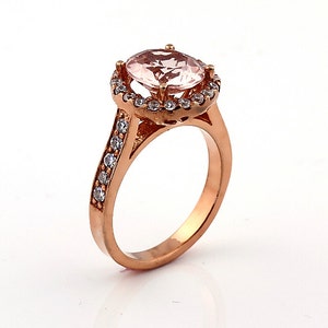 Natural Round Pink Morganite Solid 14K Rose Gold Diamond engagement Ring image 1