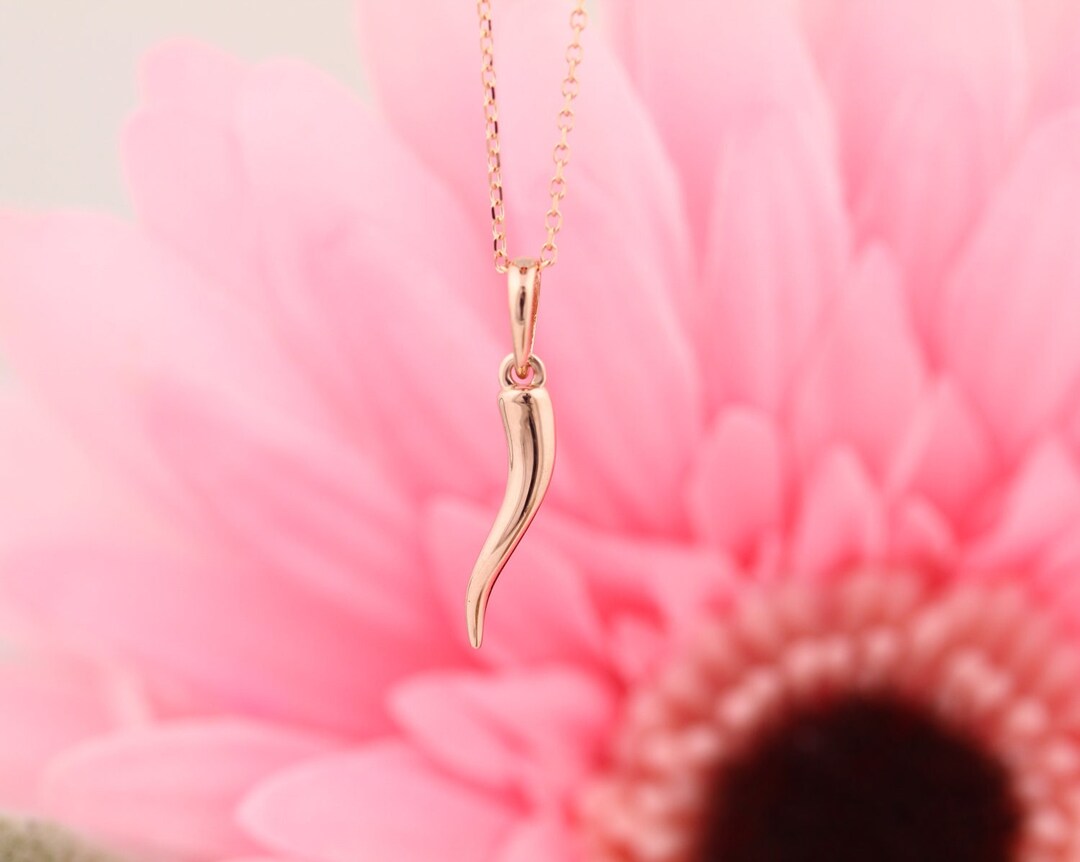 14K Solid Gold Italian Horn 1618 Necklace, White, Yellow or Rose Gold. Etsy